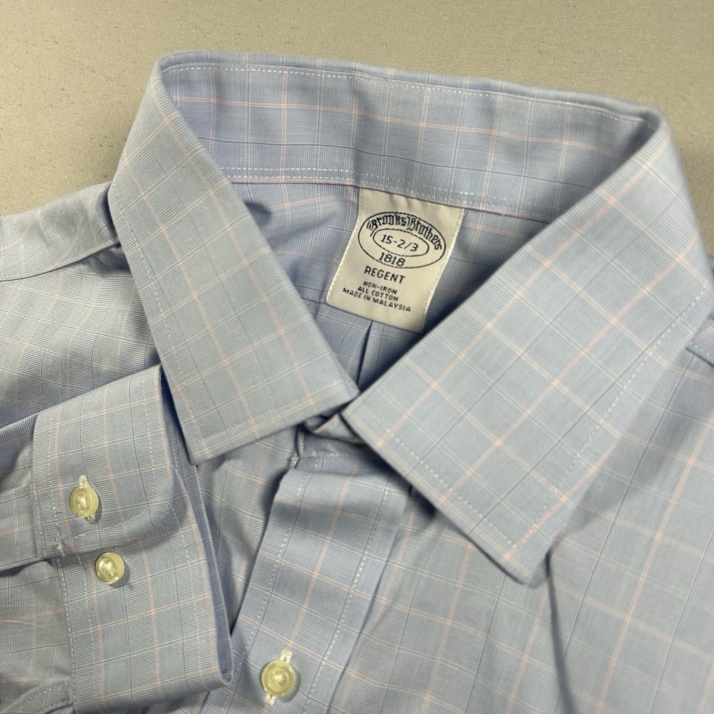 Mens‎ Brooks Brothers Regent Dress Shirt 15 32 Blue Check Non Iron Cotton NWT